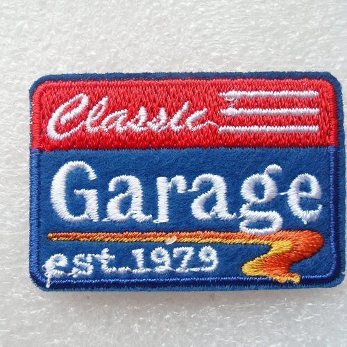 Applique ecusson thermocollant rectangle "classic garage"