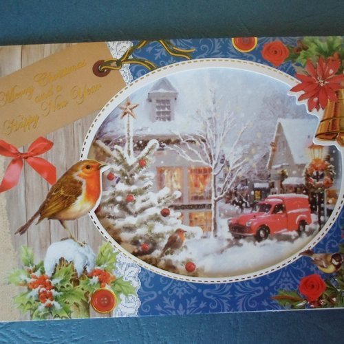 Carte  de voeux double "merry christmas and a happy new year"