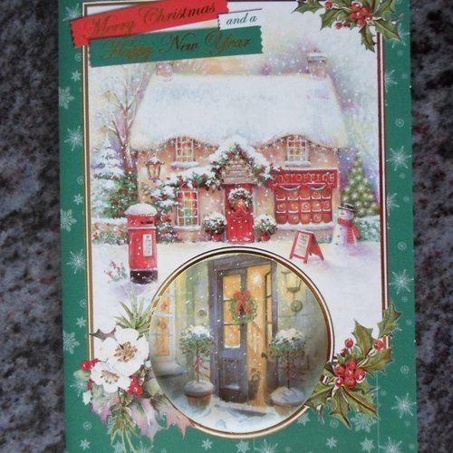 Carte  de voeux double "merry christmas and a happy new year"