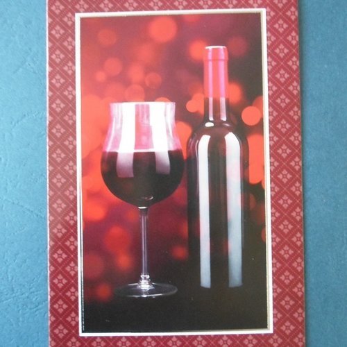 Carte  de voeux double bouteille et verre de vin