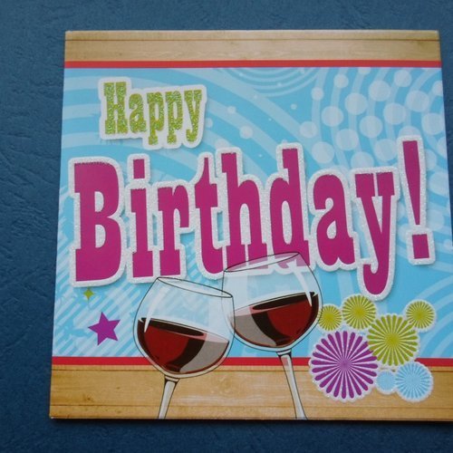 Carte  mini de voeux verres de vin "happy birthday"