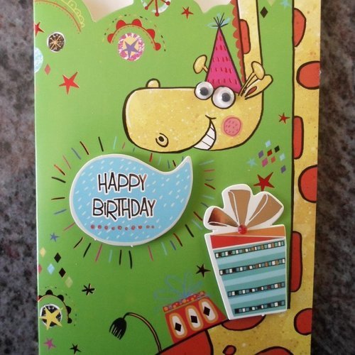 Carte  de voeux double 3d  girafe "happy birthday"