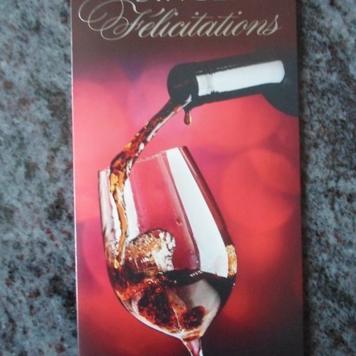 Carte  de voeux double sinceres felicitations bouteille et verre de vin
