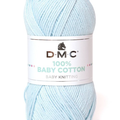 Pelote a tricoter 100% baby cotton dmc coloris bleu tendre