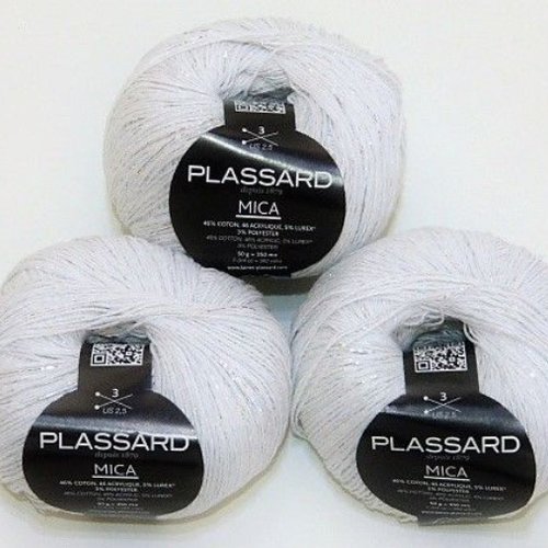 Pelote a tricoter mica plassard blanc argente