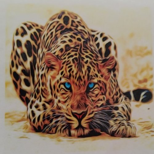 Broderie diamant le leopard aux yeux bleus