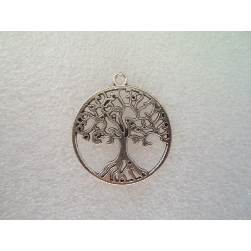 Pendentif breloque medaillon arbre de vie metal argente