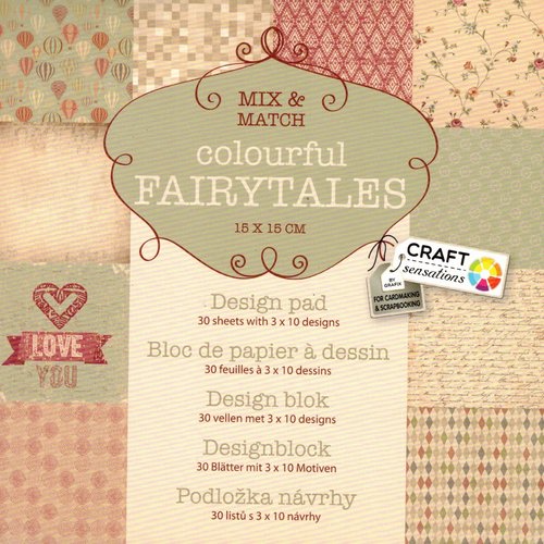 Bloc 30 feuilles papier 15x15 cm " colourful fairytales " scrapbooking