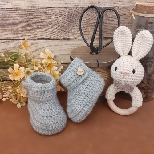 Chaussons pour bébé fille ou garçon, chaussons en laine réalisés au crochet, chaussons réglables à la cheville, naissance 3/6 mois