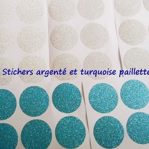 Stickers décoration muraux , stickers rond argenté paillette et turquoise paillette