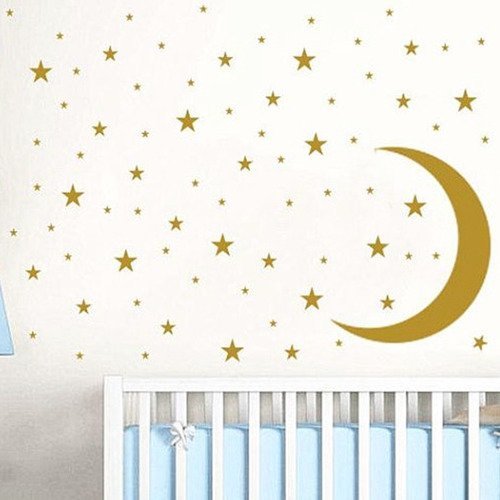 Stickers lune  décoration murale chambre enfant avec ses étoiles stickers etoiles