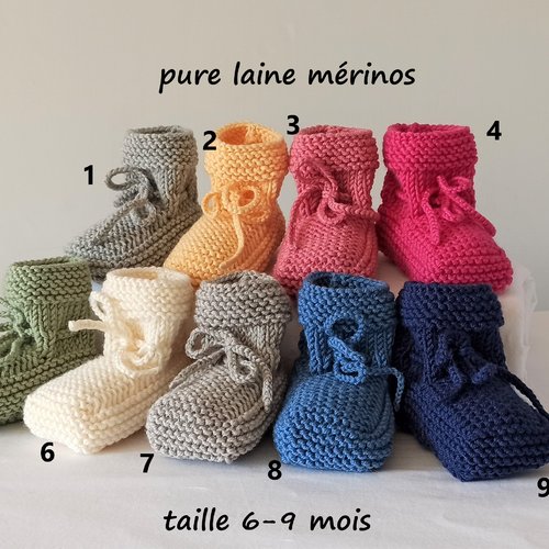 Chaussons Bebe Pure Laine Merinos Taille 6 9 Mois Fait Main Un Grand Marche