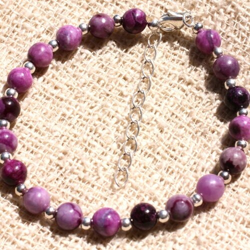 Bracelet argent 925 et pierre - sugilite boules 6mm violet rose mauve