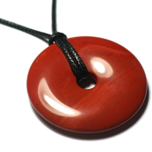 Collier pendentif pierre - jaspe rouge donut pi 20mm