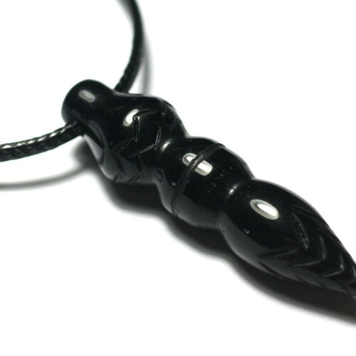Collier pendentif pendule egyptien thot pierre 46mm - obsidienne noire