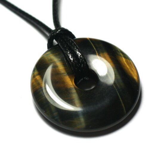 Collier pendentif en pierre - oeil de tigre et faucon donut pi 30mm