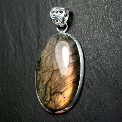 N63 - pendentif argent 925 et pierre - labradorite ovale 40x25mm
