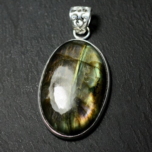 N61 - pendentif argent 925 et pierre - labradorite ovale 40x26mm