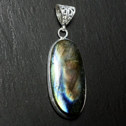 N60 - pendentif argent 925 et pierre - labradorite ovale 38x19mm
