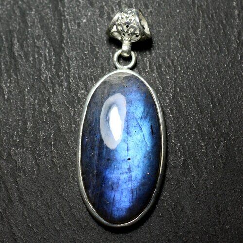 N54 - pendentif argent 925 et pierre - labradorite ovale 34x18mm