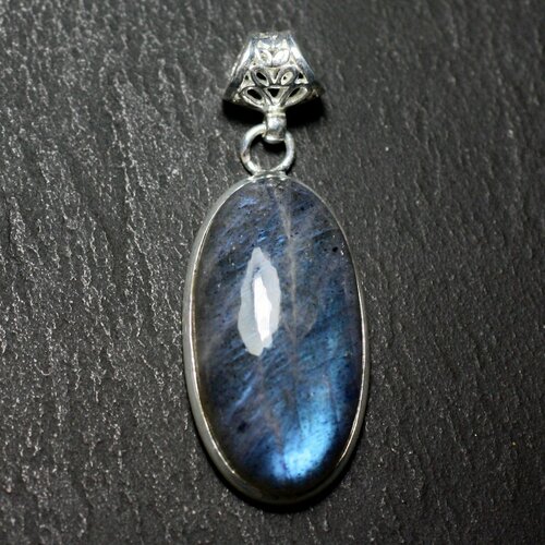 N52 - pendentif argent 925 et pierre - labradorite ovale 32x17mm