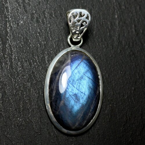 N48 - pendentif argent 925 et pierre - labradorite ovale 28x18mm
