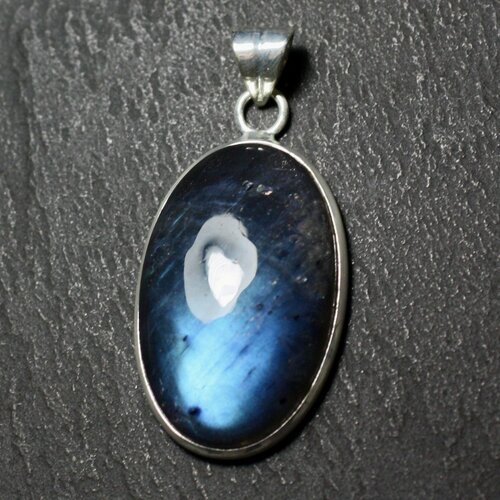 N47 - pendentif argent 925 et pierre - labradorite ovale 30x19mm