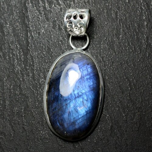 N46 - pendentif argent 925 et pierre - labradorite ovale 28x18mm