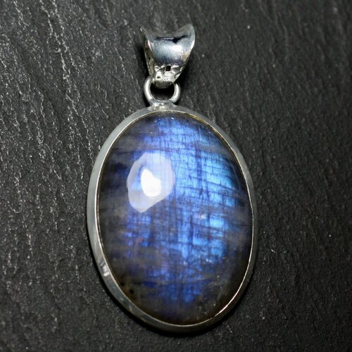 N43 - pendentif argent 925 et pierre - labradorite ovale 28x21mm