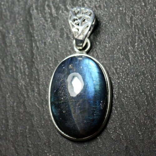N34 - pendentif argent 925 et pierre - labradorite ovale 24x17mm