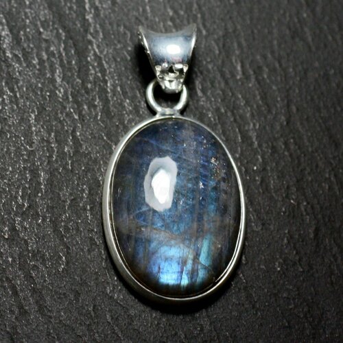 N33 - pendentif argent 925 et pierre - labradorite ovale 24x17mm
