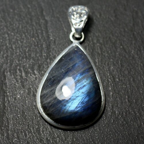 N25 - pendentif argent 925 et pierre - labradorite goutte 32x23mm