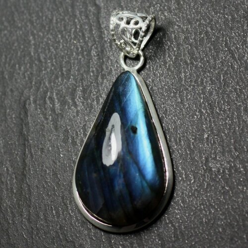 N22 - pendentif argent 925 et pierre - labradorite goutte 33x20mm