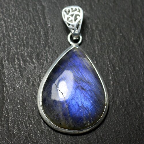 N21 - pendentif argent 925 et pierre - labradorite goutte 32x23mm