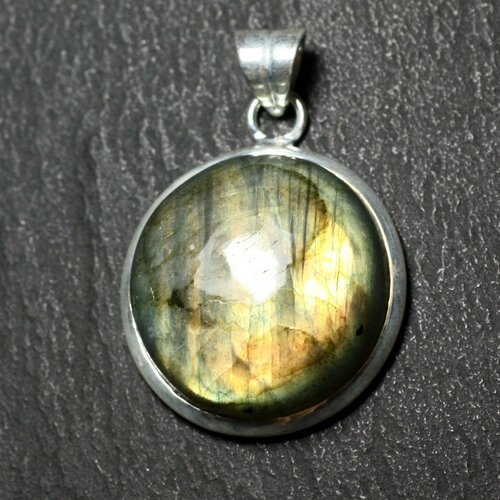 N15 - pendentif argent 925 et pierre - labradorite rond 24mm