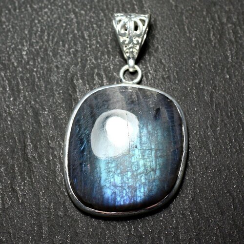 N14 - pendentif argent 925 et pierre - labradorite rectangle 28x25mm