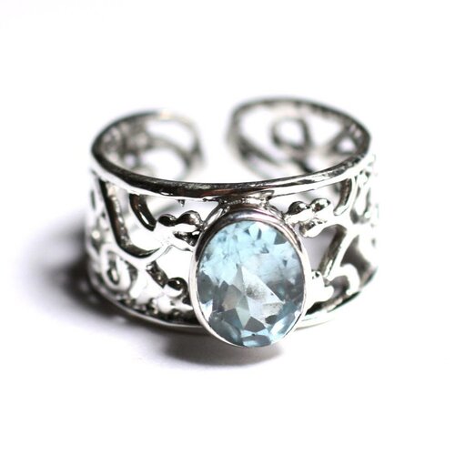 N224 - bague argent 925 et pierre - topaze bleue ovale facetté 9x7mm