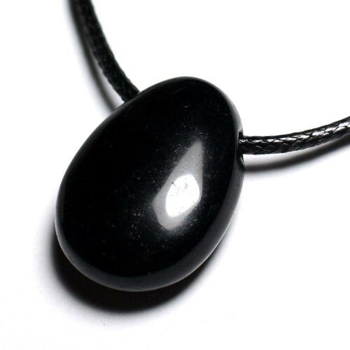 Collier pendentif pierre semi précieuse - obsidienne noire goutte 25mm