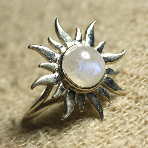 N349 - bague argent 925 et pierre semi précieuse soleil - pierre de lune 8mm