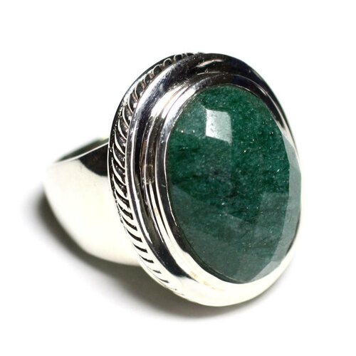 N117 - bague argent 925 et pierre - aventurine ovale facetté 20x15mm