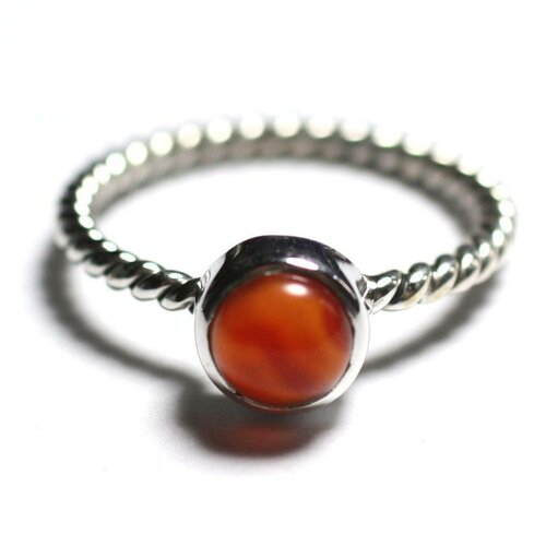 N231 - bague argent 925 et pierre - cornaline 6mm anneau torsade