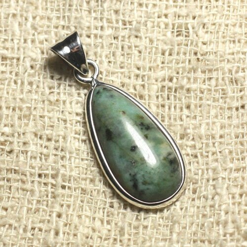 Pendentif argent 925 et pierre - turquoise d'afrique goutte 25mm