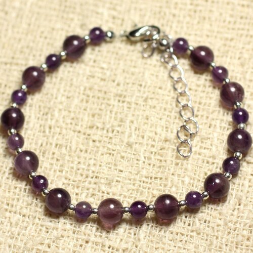 Bracelet argent 925 et pierre améthyste 4 et 6mm