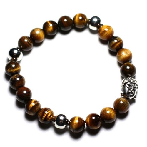 Bracelet bouddha et pierre semi précieuse - oeil de tigre 8mm