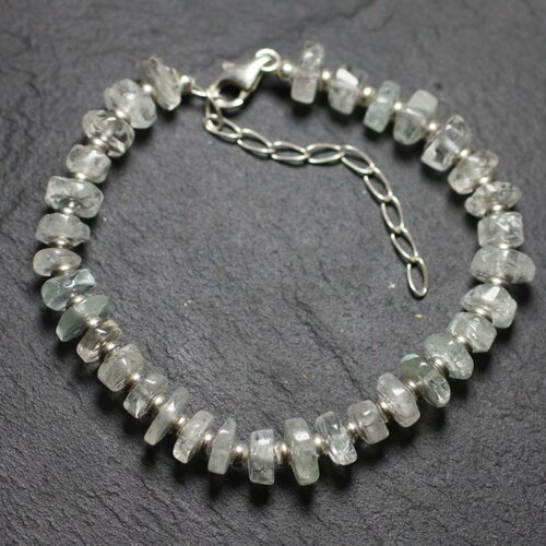 Bracelet argent 925 et pierre - aigue marine rondelles 7-8mm