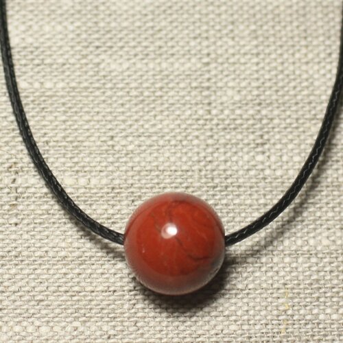 Collier pendentif pierre semi précieuse - jaspe rouge boule 14mm
