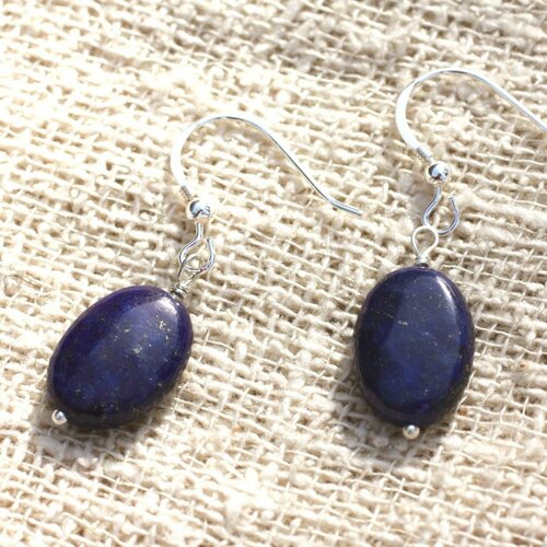 Boucles d'oreilles argent 925 et lapis lazuli ovales 14x10mm