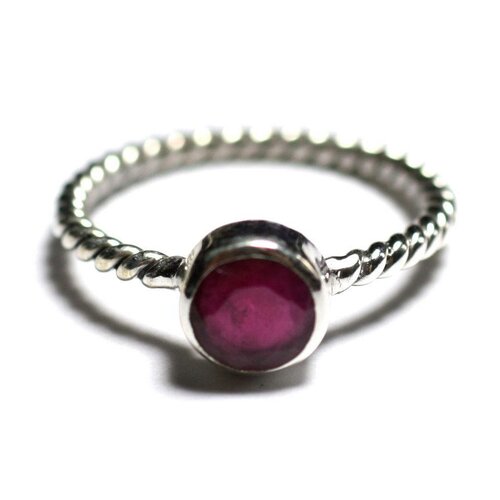 N231 - bague argent 925 et pierre - rubis 6mm anneau torsade