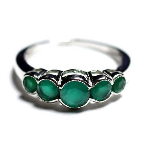 N122 - bague argent 925 et pierre - emeraude ronds dégradés 2.5 - 4.5mm