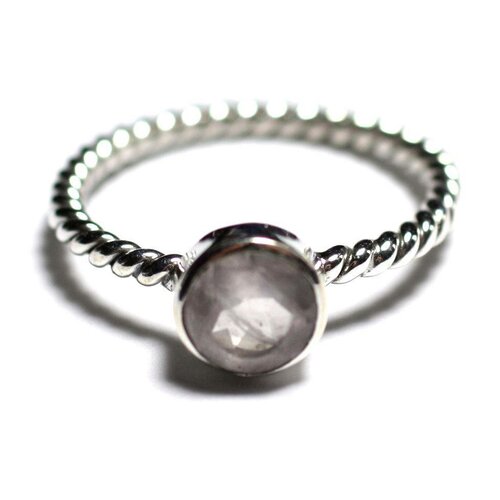 N231 - bague argent 925 et pierre - quartz rose facetté 6mm anneau torsade